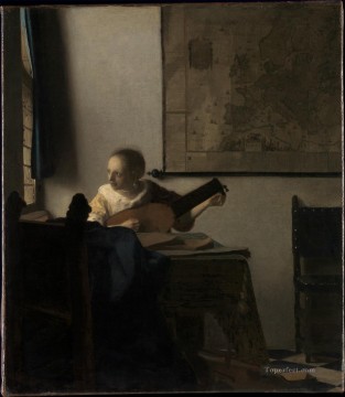 Mujer con laúd barroco Johannes Vermeer Pinturas al óleo